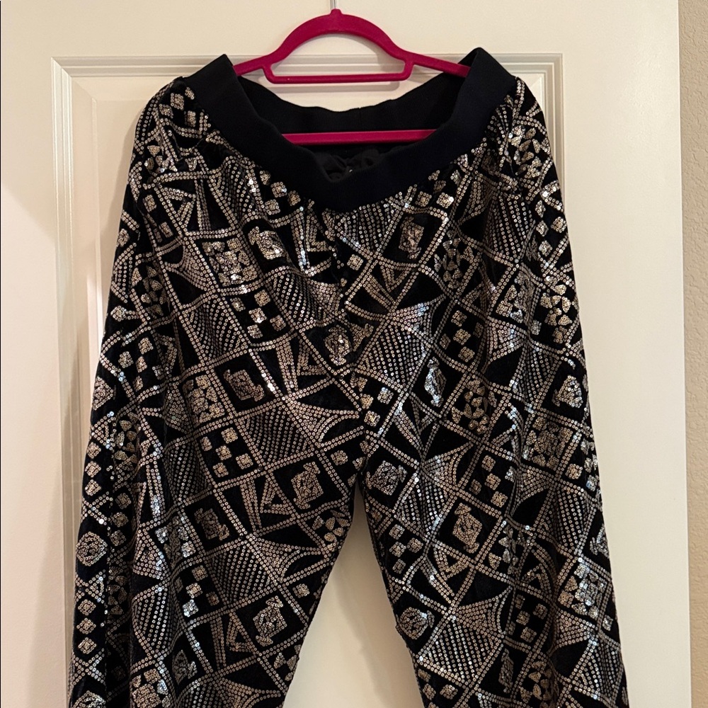 Chic Black and Gold Sequin Women's Wide Leg Pants